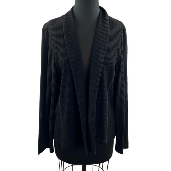 EILEEN FISHER Black Dottie Luck Cotton Open Front Cardigan Blazer Sweater S M? - Picture 1 of 7